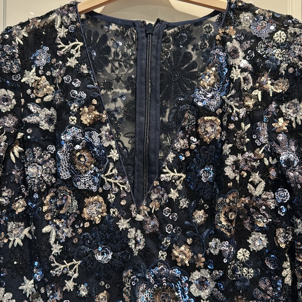 Dress the Population Navy Floral Sequin Long Sleeve Gown - Picture 7 of 11